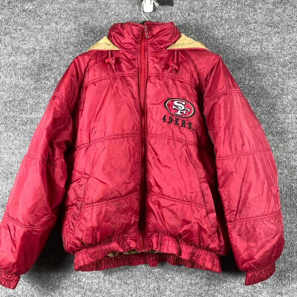 Vintage Game Day San Francisco 49ers Jacket Mens XL Red Puffer Hooded NFL 90s‎